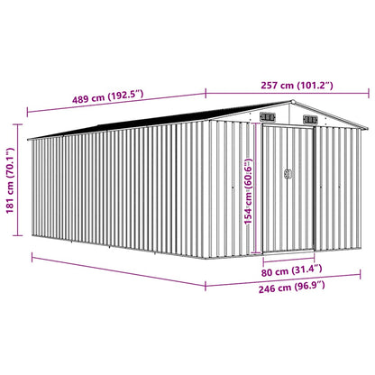 Garden Shed 257x489x181 cm Metal Brown