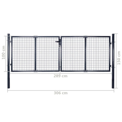 Mesh Garden Gate Galvanised Steel 306x100 cm Grey