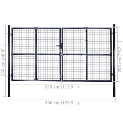 Mesh Garden Gate Galvanised Steel 306x200 cm Grey