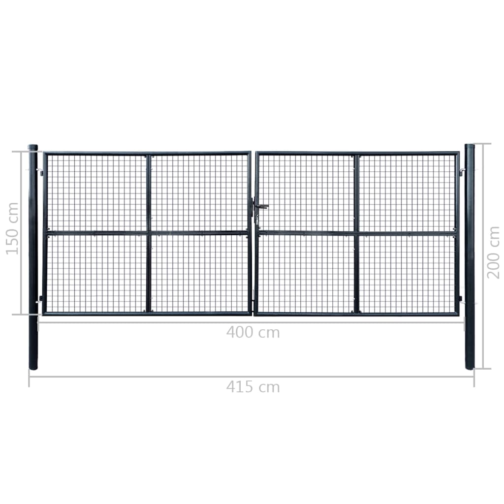 Mesh Garden Gate Galvanised Steel 415x150 cm Grey