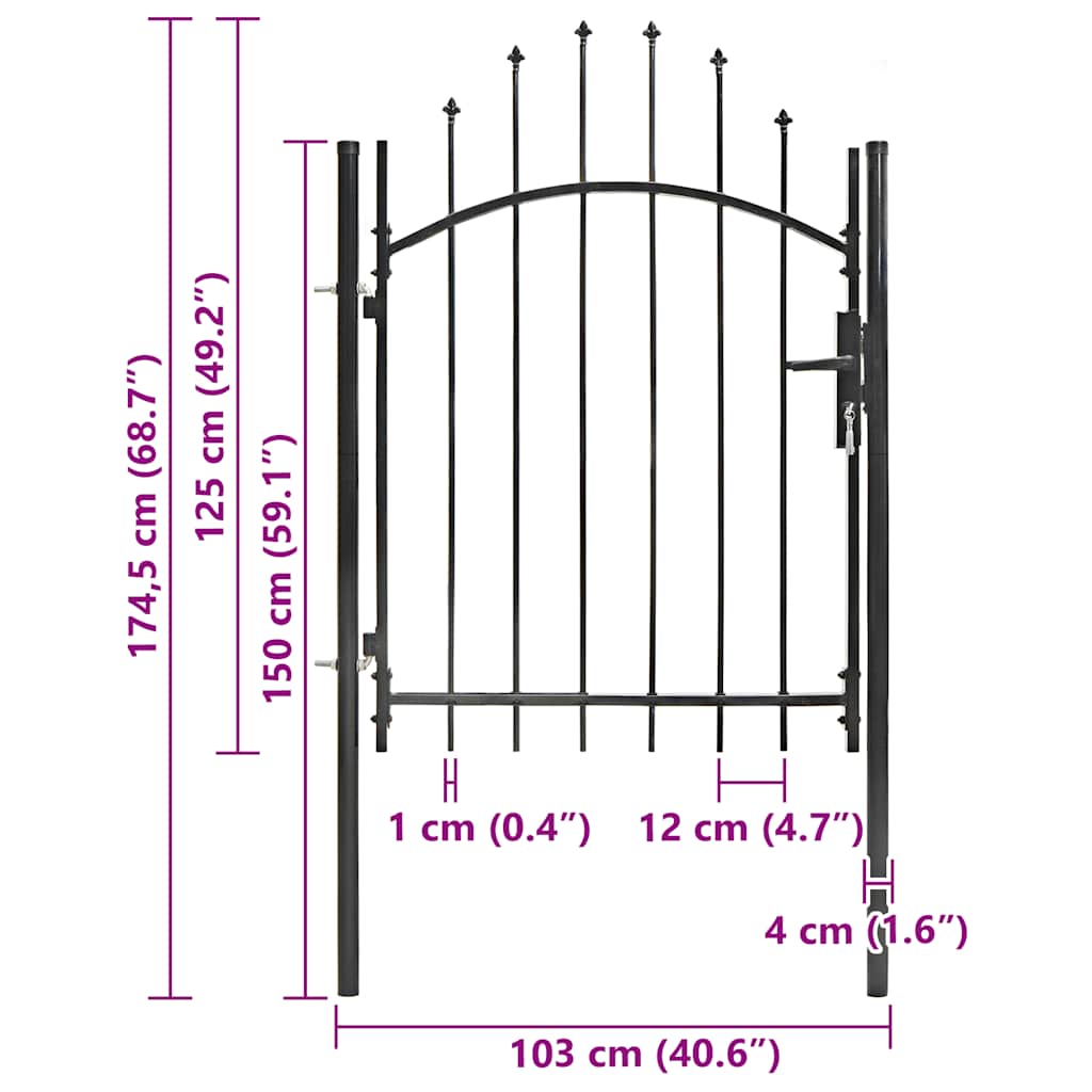 Garden Gate Steel 1x1.75 m Black