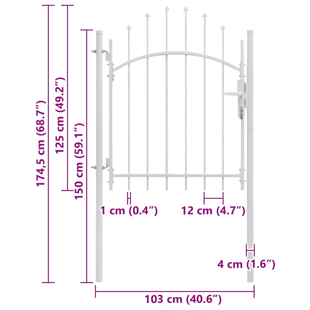 Garden Gate Steel 1x1.75 m White