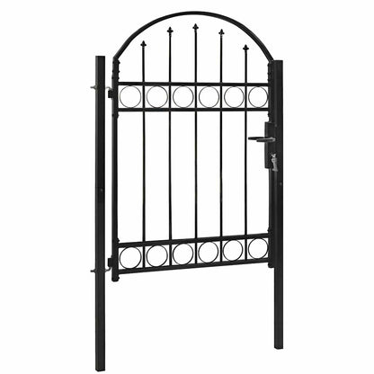 Fence Gate with Arched Top Steel 104x125 cm Black