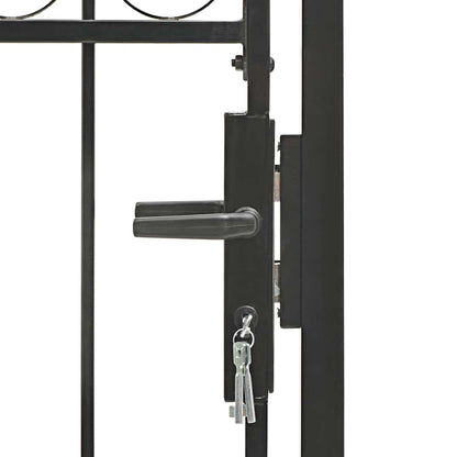 Fence Gate with Arched Top Steel 104x125 cm Black