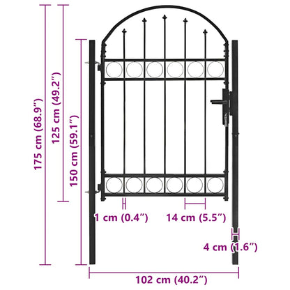 Fence Gate with Arched Top Steel 104x125 cm Black