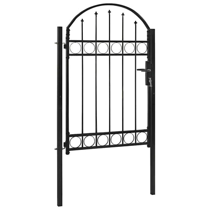 Fence Gate with Arched Top Steel 104x150 cm Black