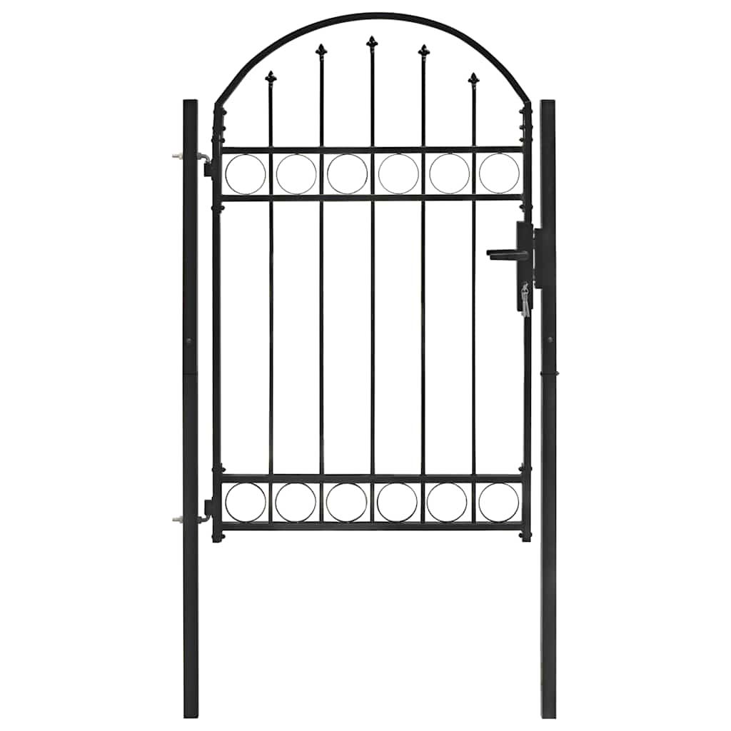 Fence Gate with Arched Top Steel 104x150 cm Black