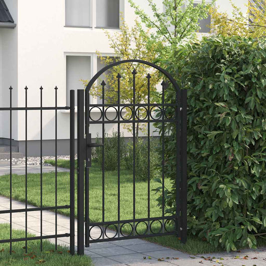 Fence Gate with Arched Top Steel 104x150 cm Black