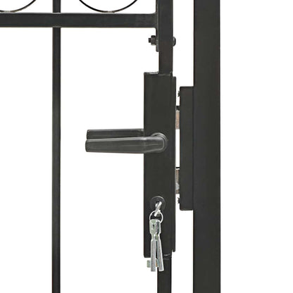 Fence Gate with Arched Top Steel 104x175 cm Black