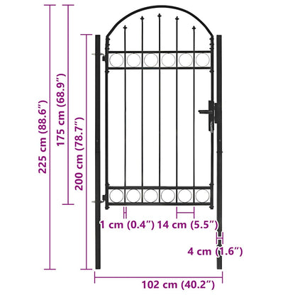 Fence Gate with Arched Top Steel 104x175 cm Black