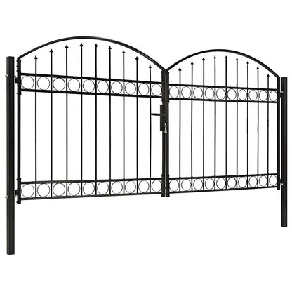 Fence Gate Double Door with Arched Top Steel 300x125 cm Black