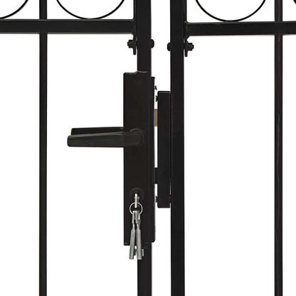 Fence Gate Double Door with Arched Top Steel 300x125 cm Black