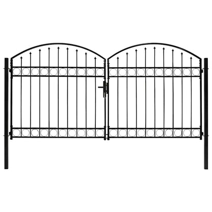 Fence Gate Double Door with Arched Top Steel 300x150 cm Black