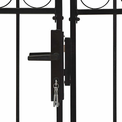 Fence Gate Double Door with Arched Top Steel 300x150 cm Black