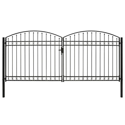 Fence Gate Double Door with Arched Top Steel 400x200 cm Black