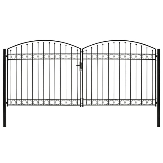 Fence Gate Double Door with Arched Top Steel 400x200 cm Black