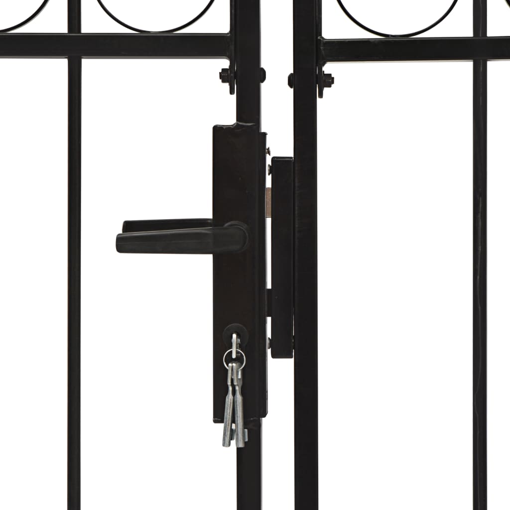 Fence Gate Double Door with Arched Top Steel 400x200 cm Black