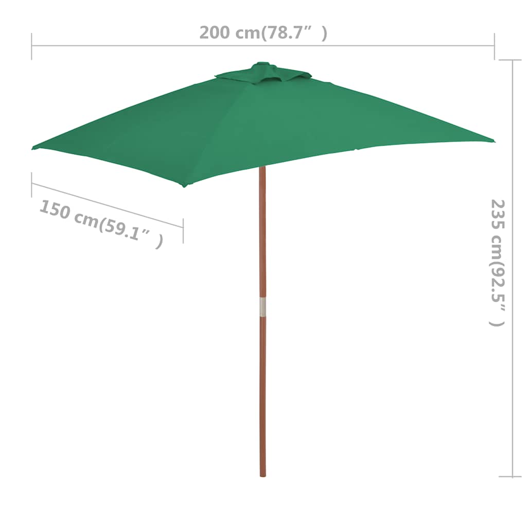Garden Parasol with Wooden Pole 150x200 cm Green