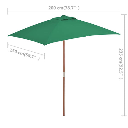 Garden Parasol with Wooden Pole 150x200 cm Green