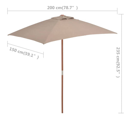 Garden Parasol with Wooden Pole 150x200 cm Taupe