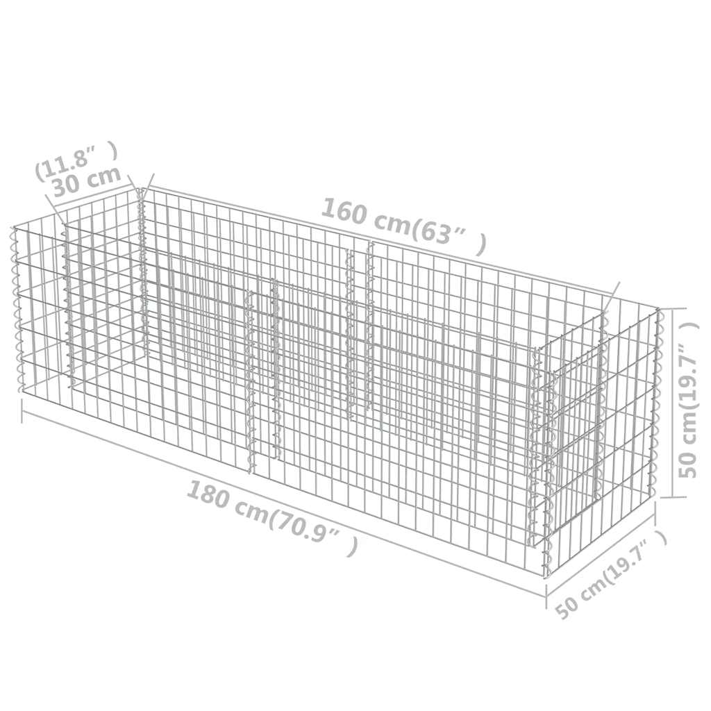 Gabion Raised Bed Galvanised Steel 180x50x50 cm