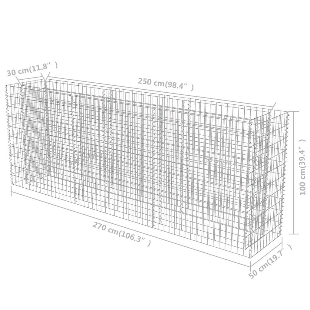 Gabion Raised Bed Galvanised Steel 270x50x100 cm