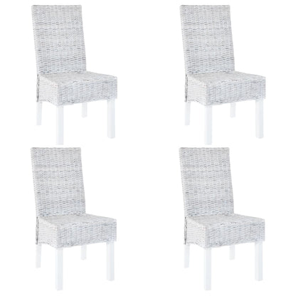 Dining Chairs 4 pcs White Kubu Rattan and Mango Wood