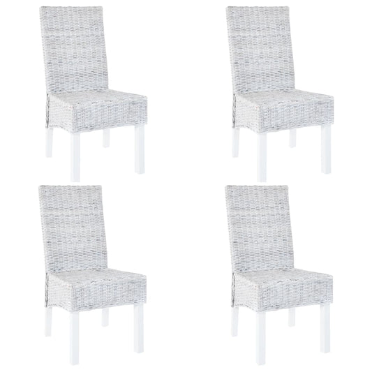 Dining Chairs 4 pcs White Kubu Rattan and Mango Wood