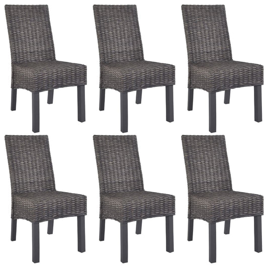 Dining Chairs 6 pcs Brown Kubu Rattan and Mango Wood