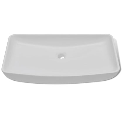 Bathroom Basin with Mixer Tap Ceramic Rectangular White