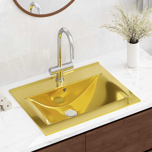 Wash Basin with Overflow 60x46x16 cm Ceramic Gold
