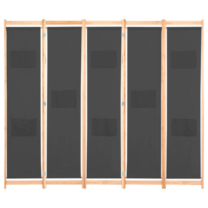 5-Panel Room Divider Grey 200x170x4 cm Fabric