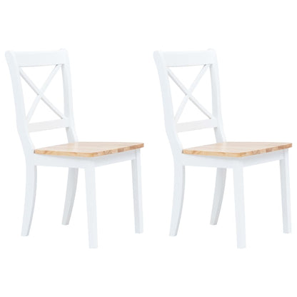 Dining Chairs 2 pcs White and Light Wood Solid Rubber Wood