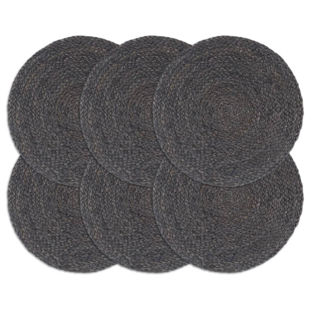 Placemats 6 pcs Plain Dark Grey 38 cm Round Jute