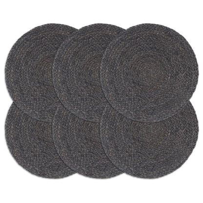 Placemats 6 pcs Plain Dark Grey 38 cm Round Jute