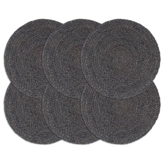 Placemats 6 pcs Plain Dark Grey 38 cm Round Jute