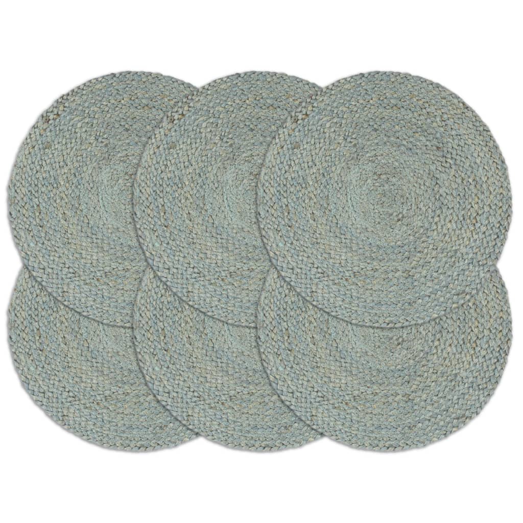 Placemats 6 pcs Plain Olive Green 38 cm Round Jute