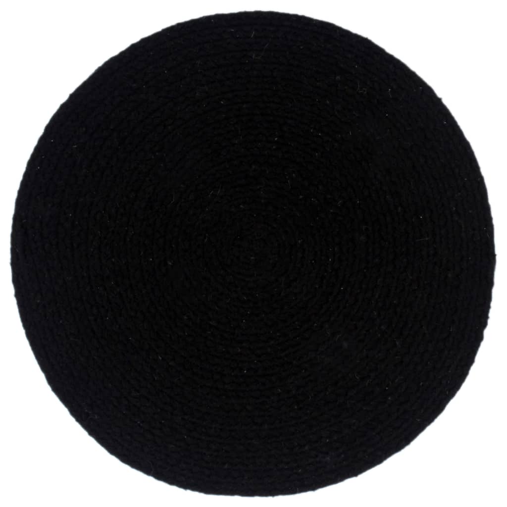 Placemats 6 pcs Plain Black 38 cm Round Cotton
