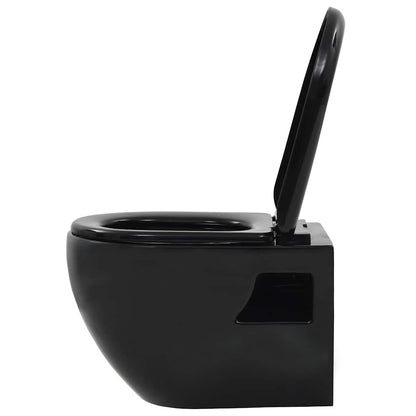 Wall-Hung Toilet with Concealed Cistern Ceramic Black