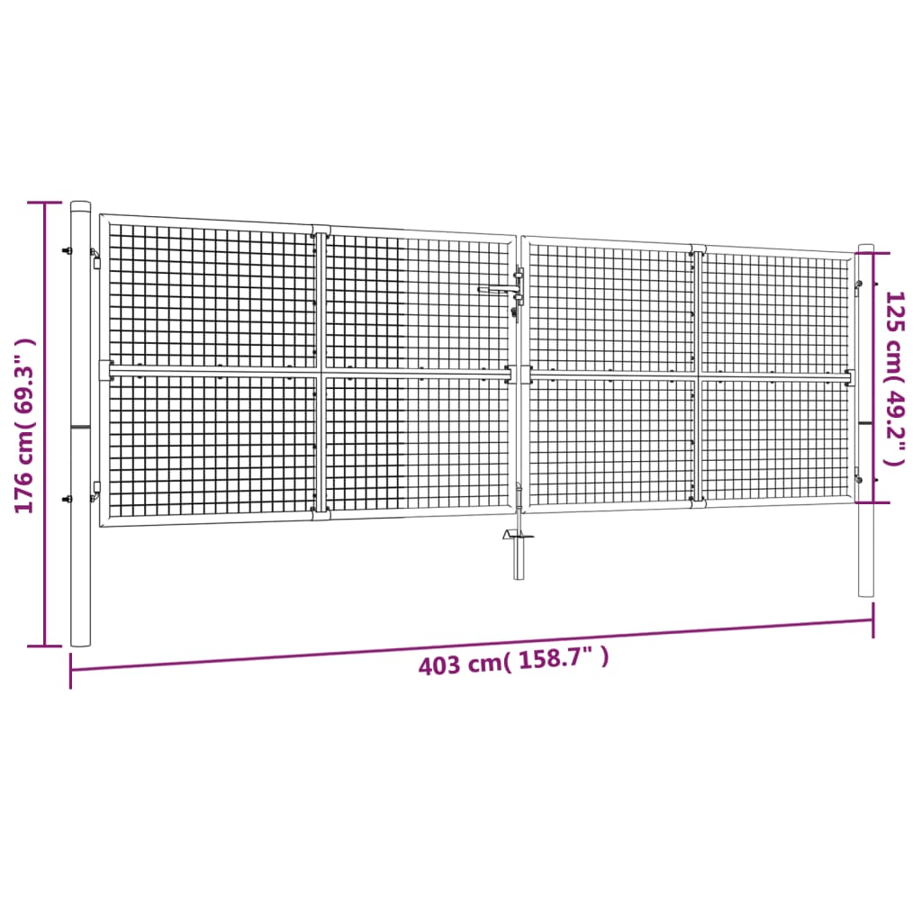 Garden Gate Galvanised Steel 415x125 cm Silver