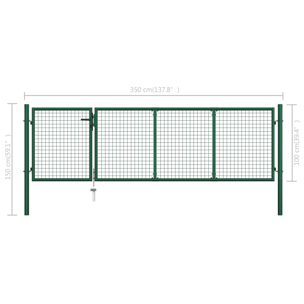 Garden Gate Steel 350x100 cm Green