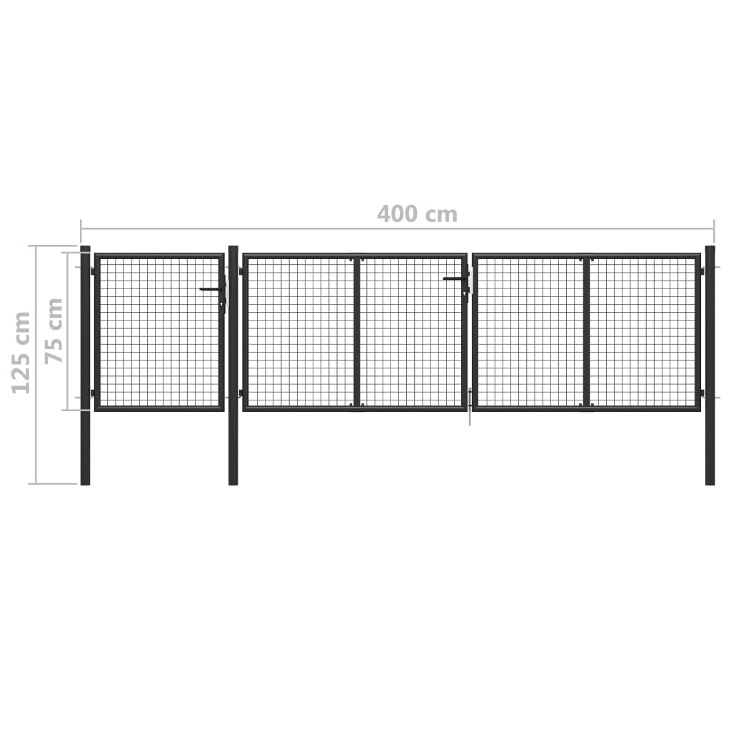Garden Gate Steel 400x75 cm Anthracite
