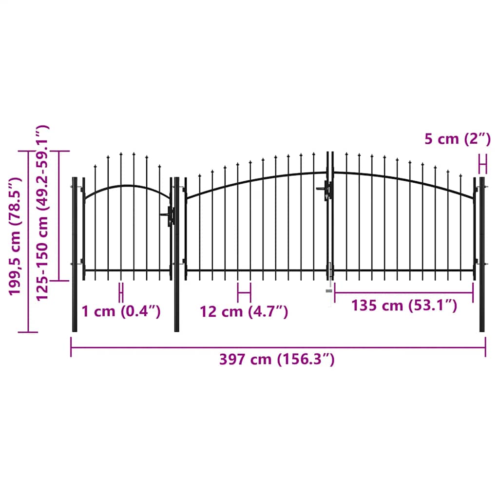 Garden Gate Steel 2x4 m Black