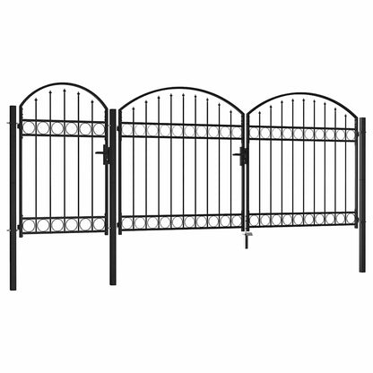 Garden Fence Gate with Arched Top Steel 2.25x4 m Black