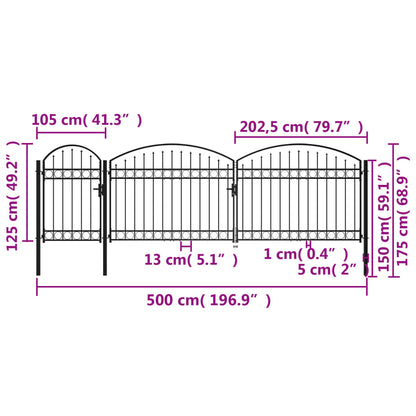 Garden Fence Gate with Arched Top Steel 1.75x5 m Black