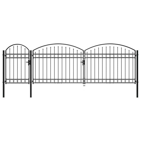 Garden Fence Gate with Arched Top Steel 2x5 m Black