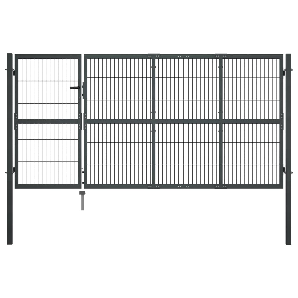 Garden Gate with Posts Steel 350x120 cm Anthracite