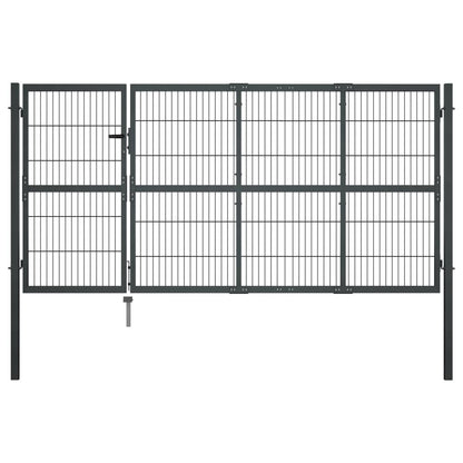 Garden Gate with Posts Steel 350x120 cm Anthracite