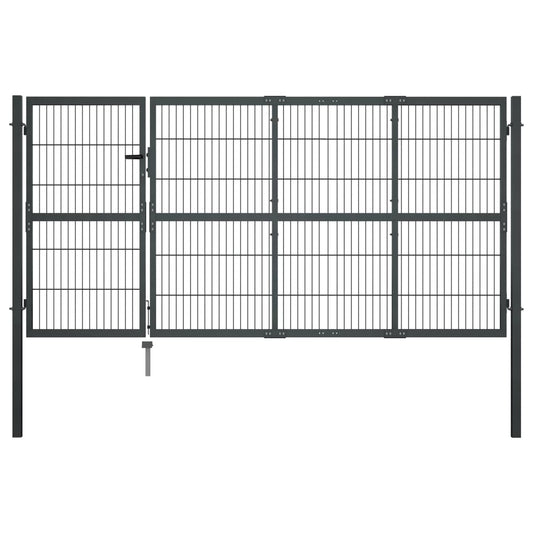 Garden Gate with Posts Steel 350x120 cm Anthracite