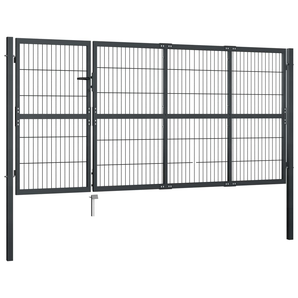 Garden Gate with Posts Steel 350x120 cm Anthracite